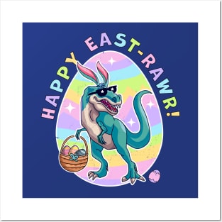 Happy East-Rawr Cute Dinosaur Bunny Ears Happy Easter Day Posters and Art